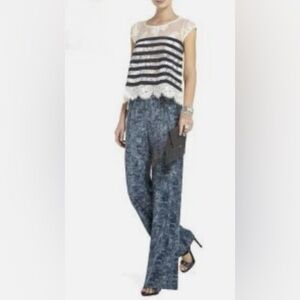 BCBGMaxAzria Navy and Cream Striped Blouse